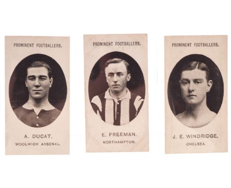 Cigarette cards Taddy, Prominent Footballers, (with footnote), three cards, Ducat, Woolwich Arsenal, Freeman, Northampton (co