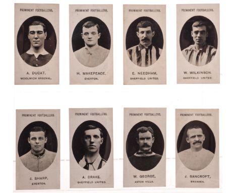 Cigarette cards Taddy, Prominent Footballers, (no footnote), nine cards, Bancroft, Swansea, Drake, Sheffield Utd, Ducat, Wool