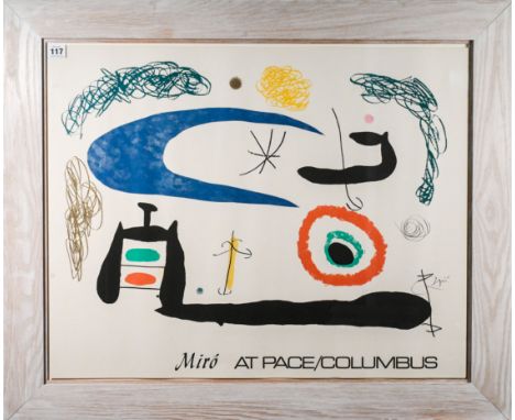 After Joan Miro (1893-1983) exhibition poster, 'Miro at Pace/Columbus', signed in the print, framed and glazed, overall size 