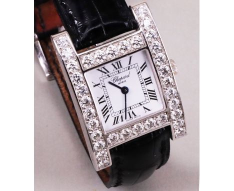 Chopard, Damenuhr, 750er Weißgold, Mod. 13/6845. Laut Schmuckpass ca. 3 ct., teils tw, if, Anfertigung, Gebrauchsspuren, Chop