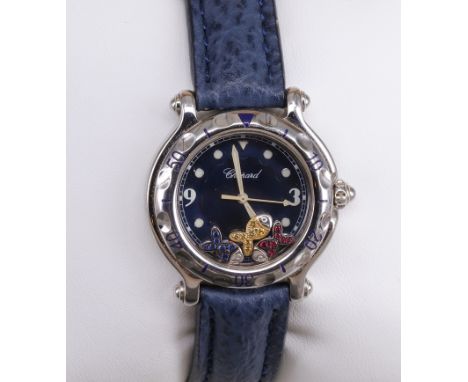 Chopard, Damenarmbanduhr, Happy Sport, Modell-Nr. 27/8921-402 1103293 8236, Uhr läuft, D. ca. 3 cm, mit blauem Armband, Chopa