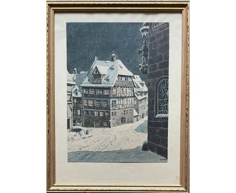 K. Luz, Dürerhaus im Schnee, signiert, Aquarell, 31,5 x 23,5 cm