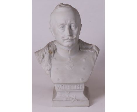Rödental, W. Goebel, Portrait Kaiser Wilhelm II (1859 - 1941), Büste auf quadratischem Sockel, Bisquitporzellan, gemarkt (Mar