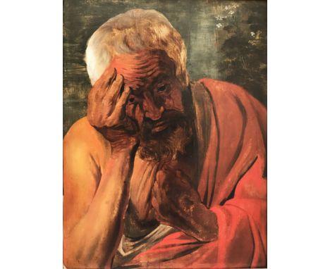 Jacob JORDAENS (1593-1678), Werkstatt oder Umkreis, Hl. Hieronymus in Gedanken, Öl/Holz, parkettiert, 58 x 44,2 cm. Das Jorda