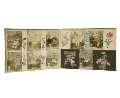 A Chinese photograph album, late 19th century, containing approximately 240 photographs of portrait studies of girls, theatri