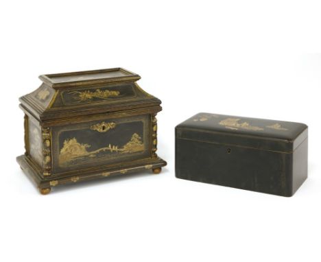 A Japanese lacquered tea caddy, 19th century, the cover decorated in hiramaki-e with a seated lady passing a scroll to a samu