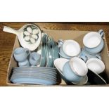 Denby blue glazed part tea and dinner service to include teacups, saucers, side plates, two lidded