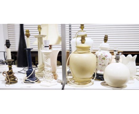 Collection of lamps&nbsp;to include a Laura Ashley lamp in the form of a candlestick, several of column form, and others (10)