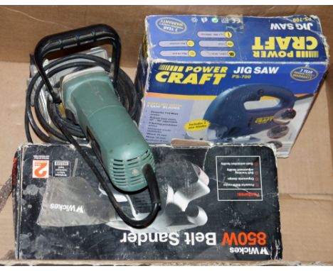 Power craft PS-700 jig saw, Wickes 850w belt sander, Erbauer ERB900 biscuit jointer (3)