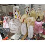 Group of predominantly mid-20th century opaque glass lampshades, including two white opaque examples