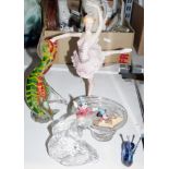 Disney Austrian glass paperweight of Mickey Mouse from Fantasia riding a wave formed in glass and