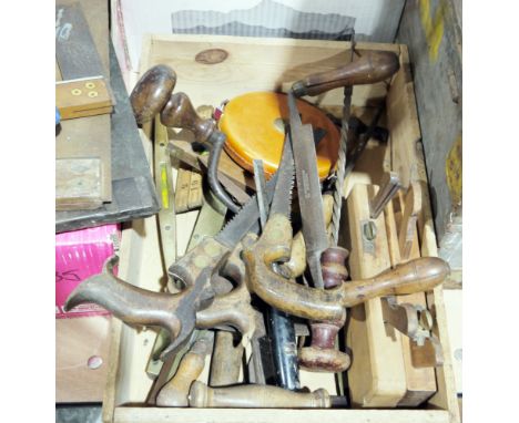 Collection of vintage tools to include hand saws, planes, chisels, set squares etc. (3 boxes)