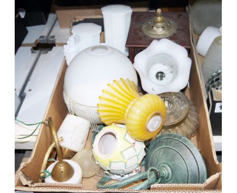 Extensive collection of light shades&nbsp;to include opaque glass, Art Deco-style examples, coloured glass examples and other