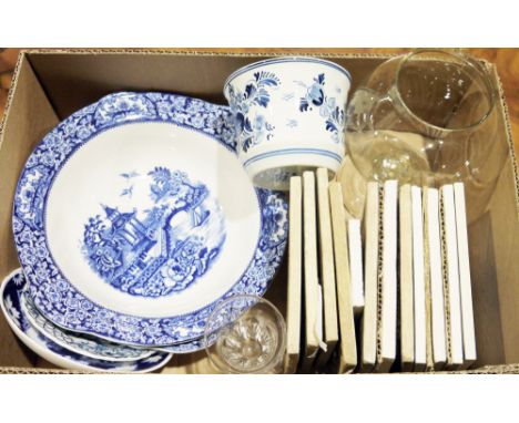 Small collection of Delft style tiles&nbsp;of varying subjects to include examples by West Raven Holland, a pair of old blue 