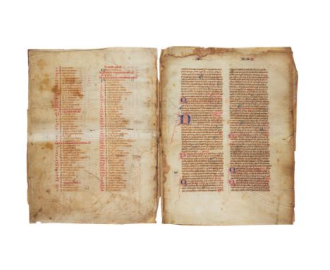 Johannes de Freiburg, leaves from an extremely large codex of Summa confessorum, in Latin, decorated manuscript on parchment[