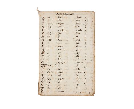 Reading aid for use with Greek manuscripts, in Greek and Latin, manuscript on paper [probably Germany, late seventeenth centu