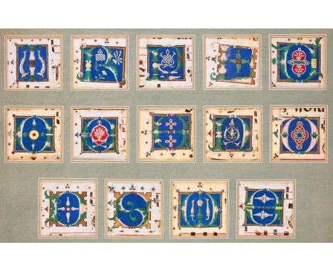 Fourteen initials with interlace or architectural decoration, from an illuminated choirbook, on parchment [Italy (perhaps Rom