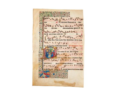 The Nativity in a historiated initial, on a leaf from a manuscript Gradual, on parchment [Low Countries (probably Flanders), 