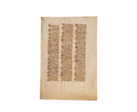 Leaf from the 'Interpretations of Hebrew Names' from the St Albans Abbey Bible, in Latin, illuminated manuscript on parchment