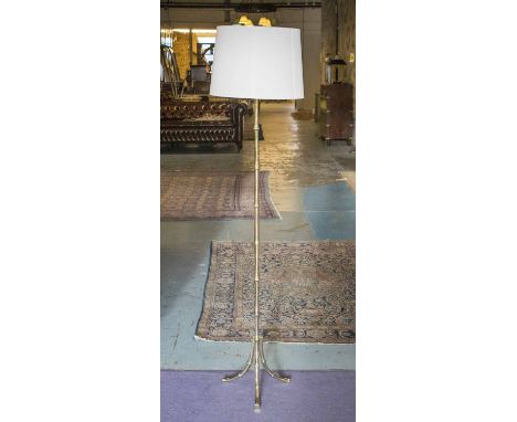 MAISON BAQUES STYLE FLOOR LAMP, 1970s faux bamboo brass with shade (needs wiring), 158cm H overall.