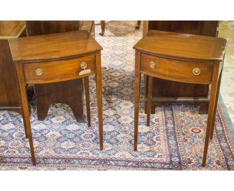 BEDSIDE/LAMP TABLES, a pair, George III design mahogany, each bowfronted, with frieze drawer, 45cm x 35cm x 67cm H. (2)