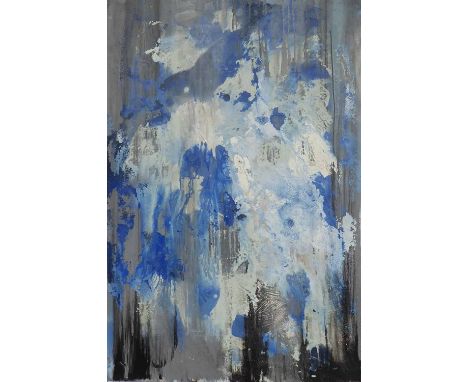 HENRY HADDOCK 'Abstract Blue', enamel on board, signed verso, 79cm x 118cm.