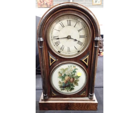 Eight day chiming Seth Armstrong shelf clock with key, pendulum and suspension in office (pre lot 4162) 