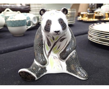 Royal Crown Derby Midnight panda with silver button 