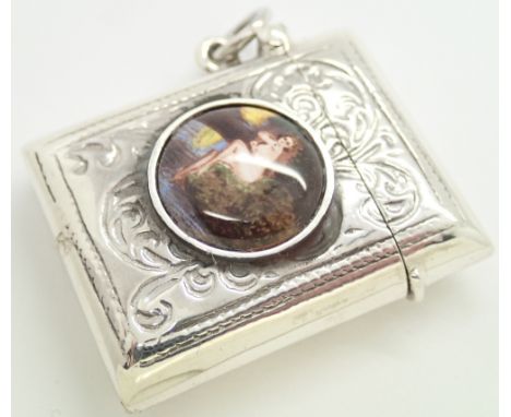 925 silver vesta case with nude enamel decoration 