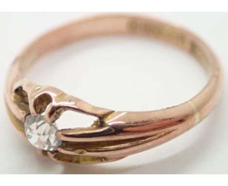 Vintage 9ct gold ring claw set with a single diamond size P 