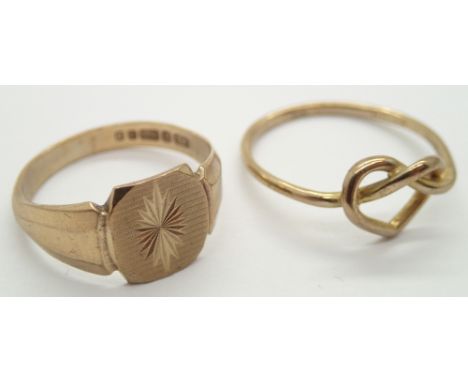 Two 9ct gold rings sizes K and L 3.5g 