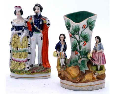 ROYALTY: Two Staffordshire Pottery Figure Groups, including a Royal portrait group of  The Queen and King of Sardinia,  both 