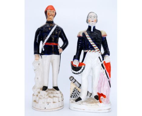 MILITARY: Two Staffordshire Pottery Flatback Portrait Figures, modelled as General Charles Gordon; and Admiral Charles Napier