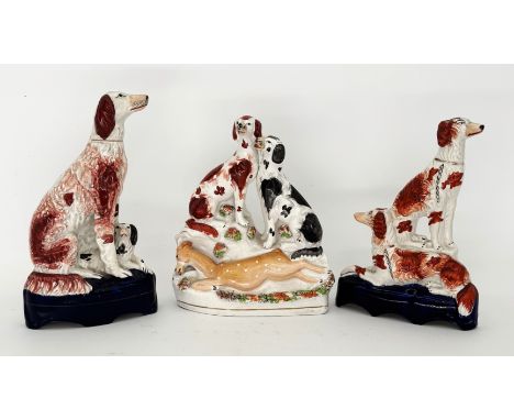 DOGS: Three Staffordshire Pottery Flatbacks, including a group inkstand with two Saluki, 19th century,  modelled with one dog
