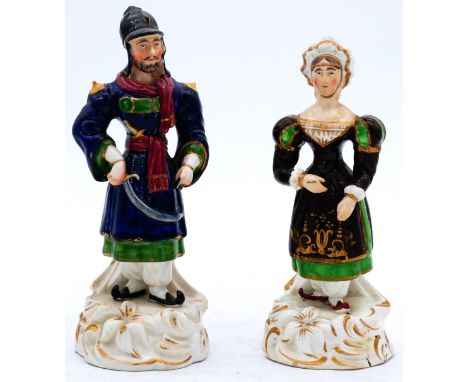 MISCELLANEOUS: A pair of Staffordshire Pottery Figures, possibly Theatrical Performers, in Turkish dress, mid 19th century,  