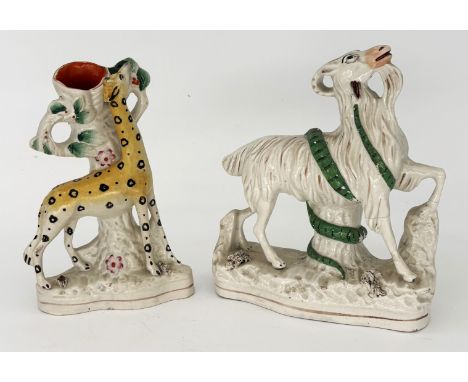 ANIMALS: A rare and unusual Staffordshire Pottery Flatback, modelled as a Goat; together with a Giraffe, mid 19th century,  t