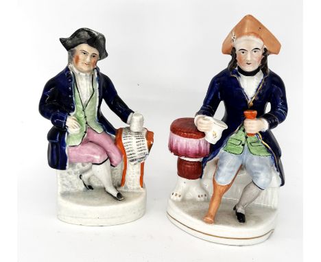 HISTORICAL: An unusual pair of Staffordshire Pottery Figures, modelled as a Greenwich Pensioner; and another similar, mid 19t