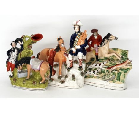 SCOTTISH: Three large Staffordshire Pottery Figure Groups, including 'The Stalker's Return'; Ponies Rest; and The Fox Hunter,