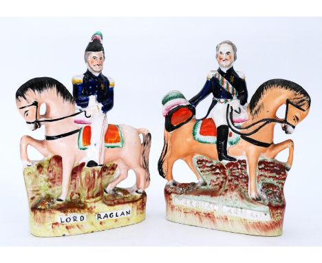 MILITARY: A pair of Staffordshire Pottery Equestrian Flatbacks, modelled as  Lord Raglan and Marshal Arnaud,  a matched pair 