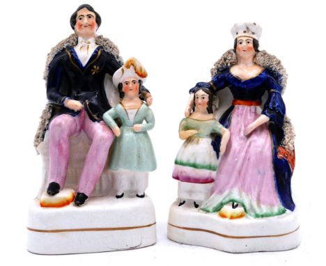 ROYALTY: A fine pair of Staffordshire Pottery Royal Portrait figure groups, including Queen Victoria & the Princess Royal; an