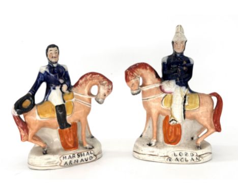 MILITARY: A fine pair of Staffordshire Pottery Flatback Portrait Figures of Lord Raglan; & Marshal Arnaud, (ensuite with prev