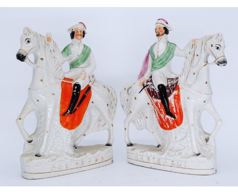 ROYALTY: Two pairs of Staffordshire Pottery Equestrian Figures, including Royal portrait figures of Napoleon Bonaparte III an
