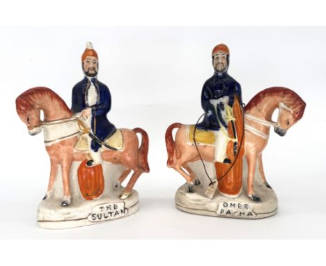 MILITARY: A fine pair Staffordshire Pottery Flatback Portrait Figures of The Sultan; & Omer Pacha, (A rare set of four includ