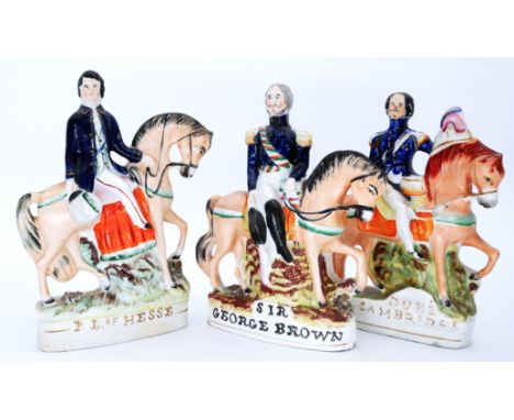 ROYALTY: Three assorted Staffordshire Pottery Flatback Equestrian Figures, including a very rare portrait figure of Prince Lo