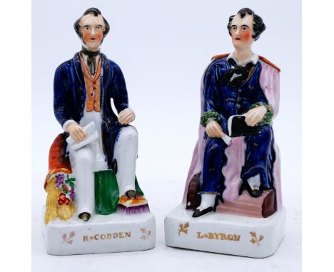 HISTORICAL: Two fine Staffordshire Pottery Portrait Figures, including Lord Byron; and Richard Cobden, mid 19th century,  bot