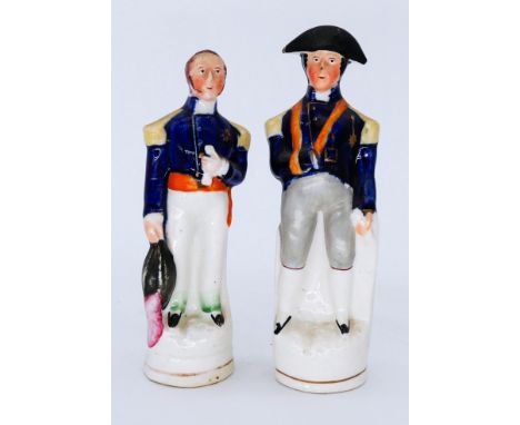 MILITARY: A pair of Staffordshire Pottery Portrait Figures, modelled as Admiral Horatio Nelson; and probably Admiral Cuthbert