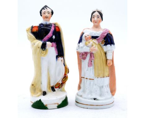 ROYALTY: A pair of Staffordshire Pottery Royal Portrait Figures, modelled as Queen Victoria & the Princess Royal; and Prince 