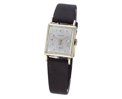 Perfine Watch Inc, Geneva, A gold rectangular wristwatch, circa 1940. Movement: manual winding, 17 jewels. Dial: silvered, ap