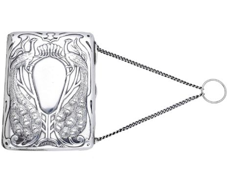 An Edward VII silver purse, both sides repoussé-decorated with conforming peacocks supporting shaped reserves, both plain, st