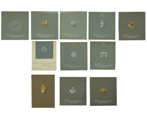 Of Infantry interest: Assorted hand-painted Regimental artist design pattern cards for sweetheart brooches mostly retailed by